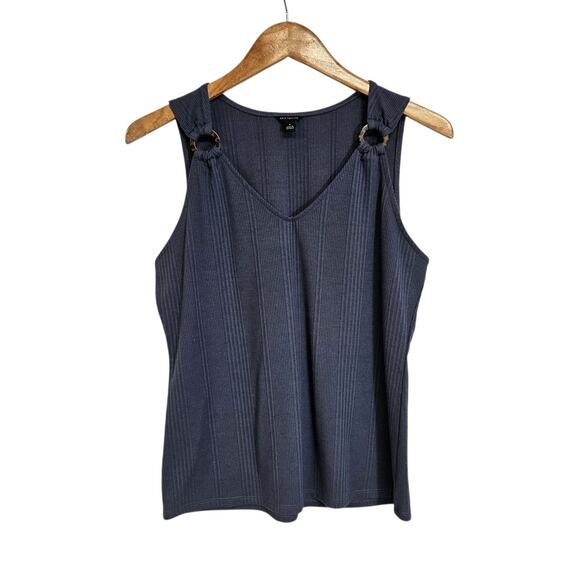 Ann Taylor Blue V-Neck Shoulder Detail Tank Top Sleeveless Blouse Size Medium - Picture 1 of 6